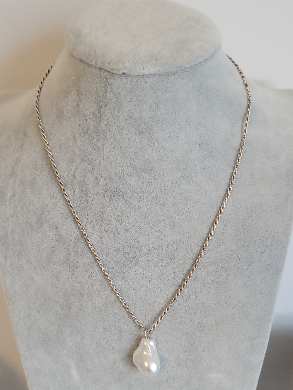 Silver 925 Rope Chain With Baroque Pearl Pendant